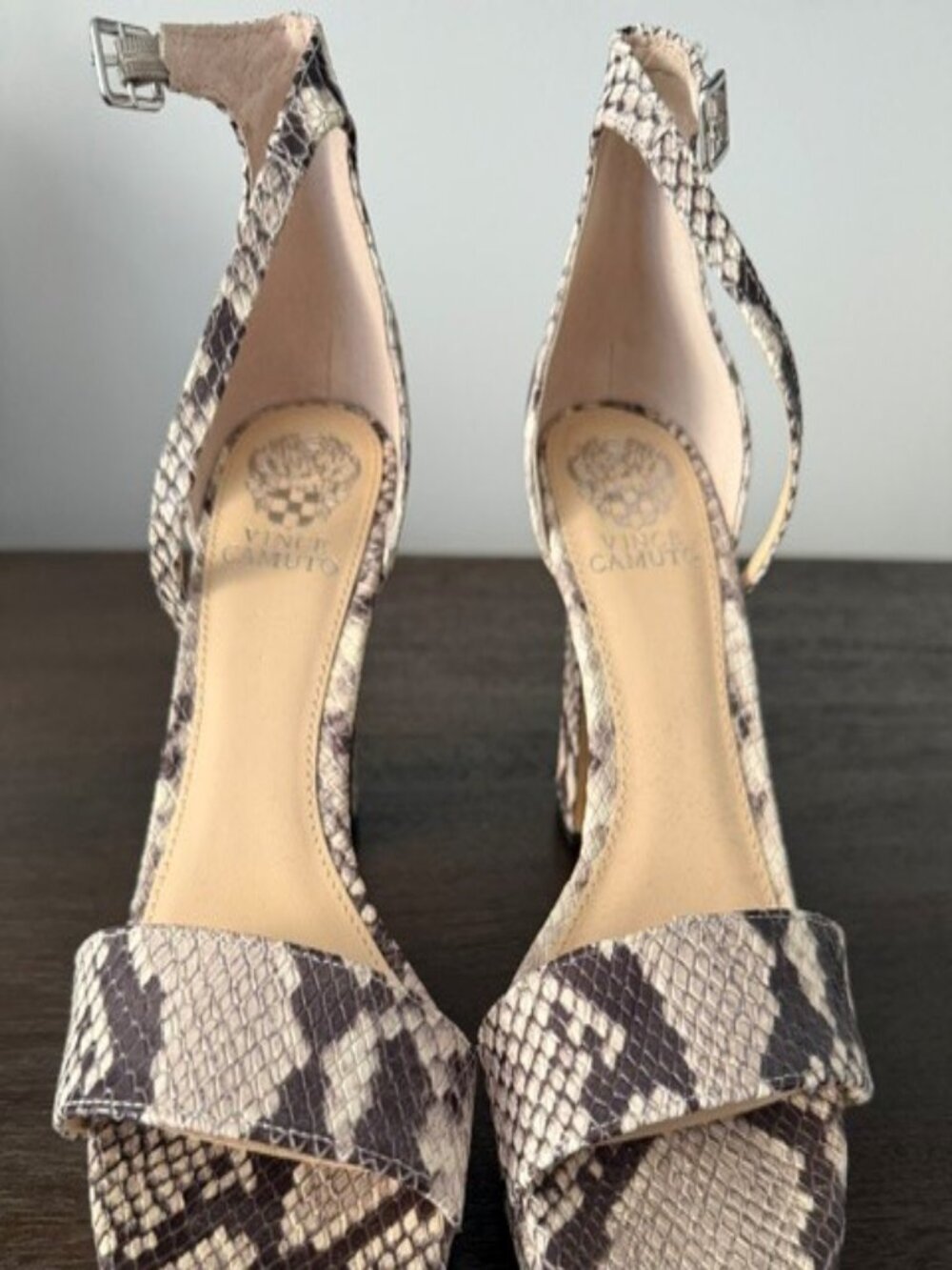 Vince Camuto Snake Print Ankle Heel Shoes 4" Heels Size 8/38.5